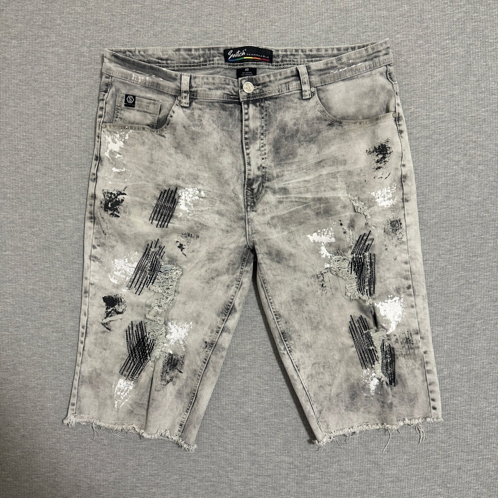 Switch Remarkable Gray Acid‎ Wash Distressed Paint Splatter Denim Shorts Mens 40